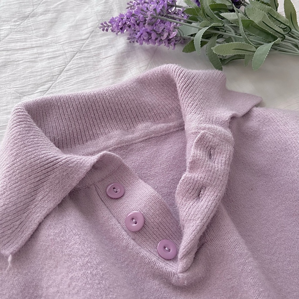 Pastel Purple Polo Thick Knit Jumper - Picture 2 of 3